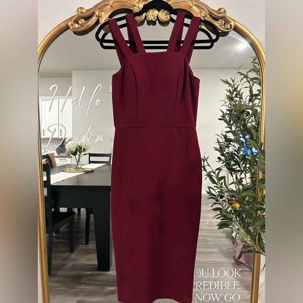 Premier Amour Strapless Burgundy Dress